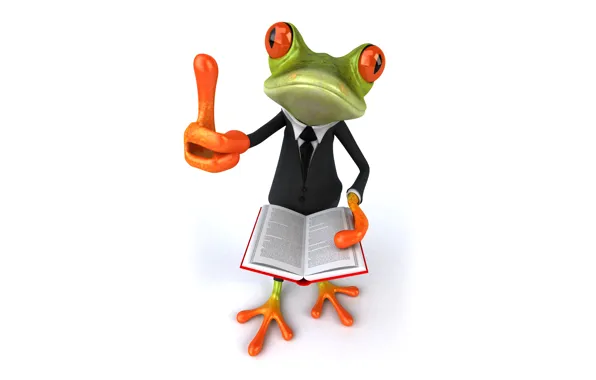 Picture frog, frog, book, funny, suit