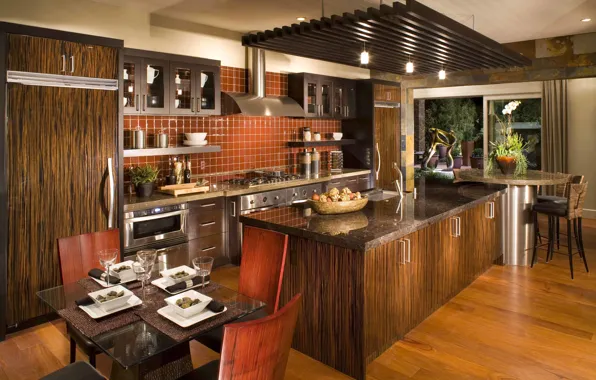 Design, house, table, chairs, kitchen, patio, cabinets, kitchen