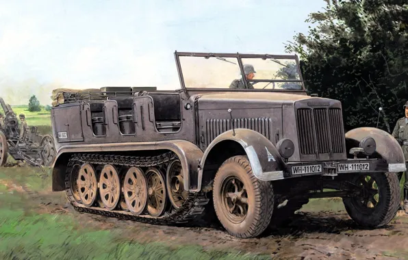 Figure, art, soldiers, the Wehrmacht, Half-track tractor, half-track. Nazi Germany, German Wehrmacht, SdKfz 7