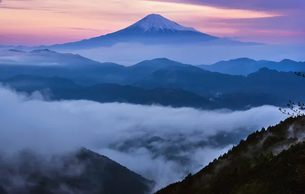 Picture mountain, spring, morning, Japan, April, Fuji, stratovolcano, Mount Fuji