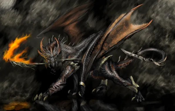 Picture fire, dragon, wings, art, horns