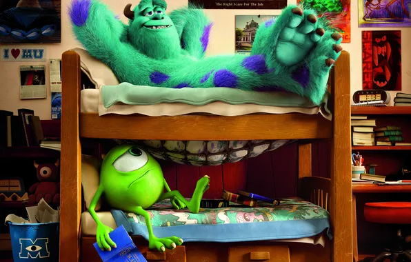 Room, cartoon, students, Academy of monsters, Monsters University, Monsters Inc., Monsters University, Monsters Inc.