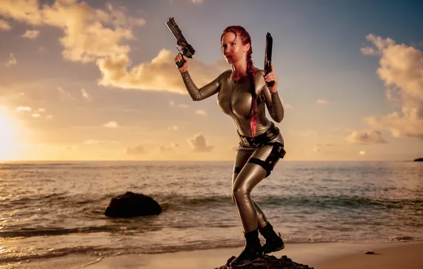 Tomb Raider, girl, gun, pistol, hot, fantasy, sexy, Bianca Beauchamp