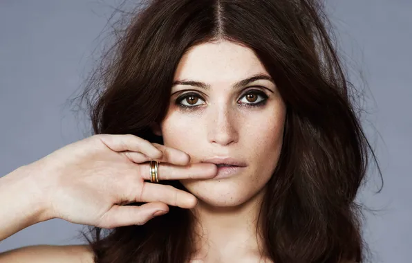 Look, background, hand, portrait, actress, brunette, Gemma Arterton, closeup