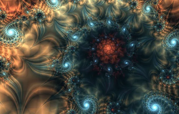 Abstraction, blue, pattern, dark, spiral, fractal, ornament, swirls