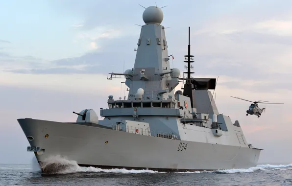 Sea, the sky, helicopter, Navy, destroyer, Royal, HMS Diamond, (D34)