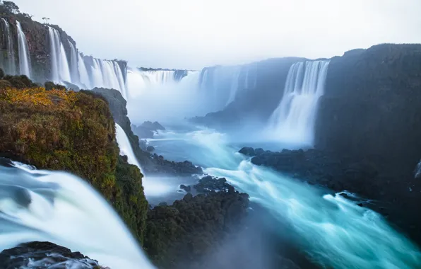 River, waterfalls, Brazil, Iguazu Falls, Argentina, Argentina, Brazil, Iguazu Falls