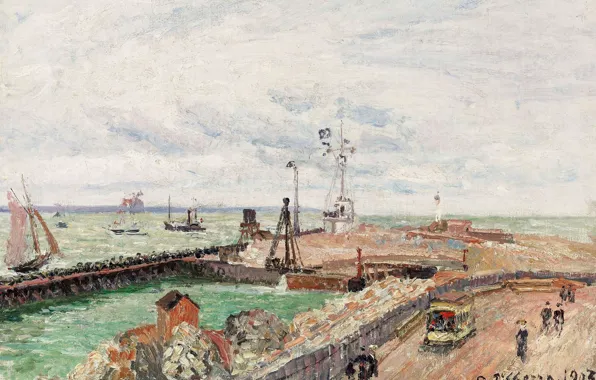 Picture sea, the city, picture, Camille Pissarro, Pier and the Semaphore of Havre