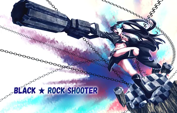 Picture girl, weapons, anger, chain, gesture, black rock shooter, art, insane black rock shooter