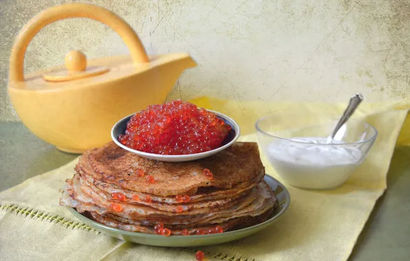 Picture pancakes, caviar, sour cream