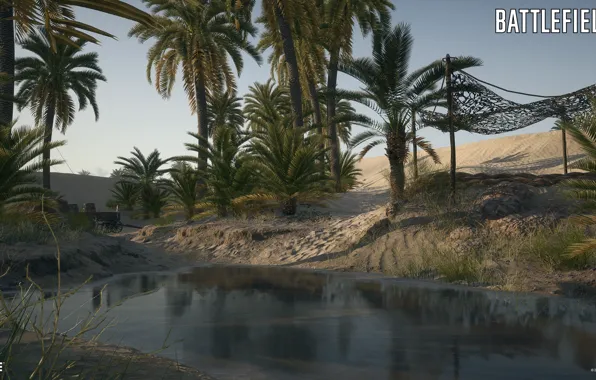 Sand, palm trees, tent, Battlefield 1, Suez