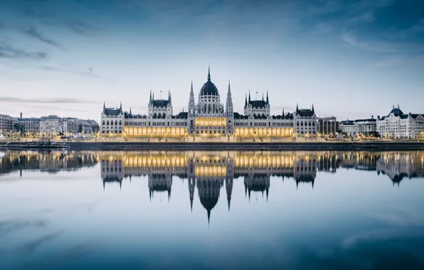 Water, reflection, river, Parliament, architecture, Budapest