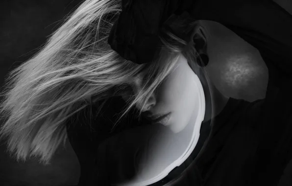 BLONDE, HAIR, FACE, BLACK AND WHITE FRAME, by Joachim Bergauer