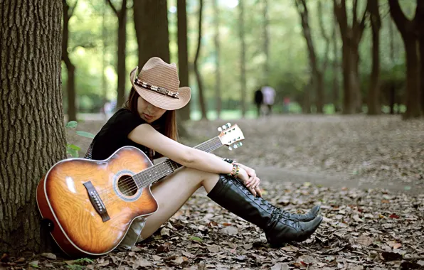 Picture girl, mood, guitar