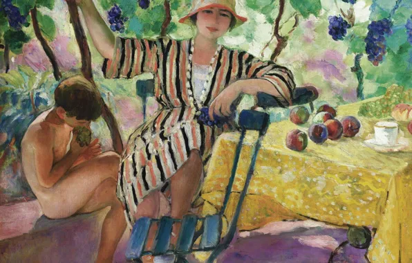 Picture, genre, Henri Lebasque, Henri Lebacq, The Garden In The Summer, Pierre and Nono under …