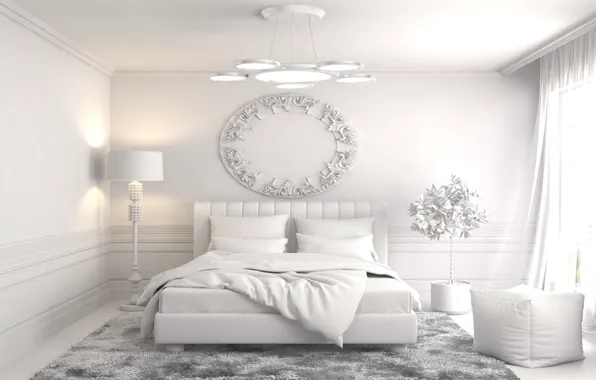 Design, bed, interior, chandelier, bedroom