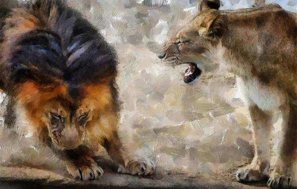 Background, Leo, lioness, roar