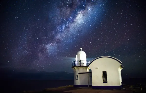 Picture sea, space, stars, lighthouse, The Milky Way, secrets