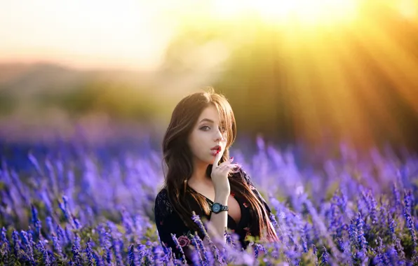 Field, girl, Veronica, bokeh, Ilya Arte