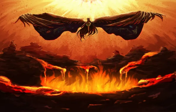 Weapons, fire, wings, reiu equipment, utsuho, touhou