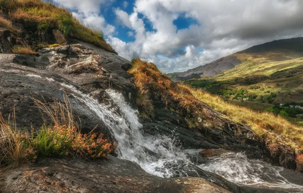 Mountains, river, stream, Wales