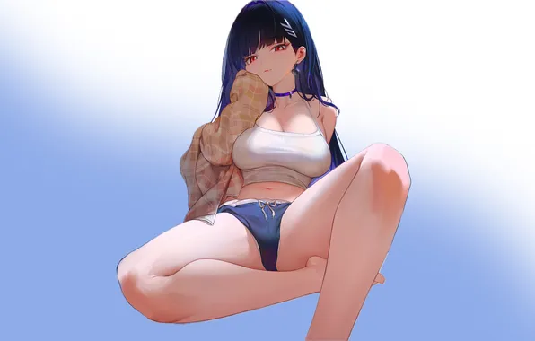 Girl, sexy, shorts, boobs, anime, breasts, babe, lounge