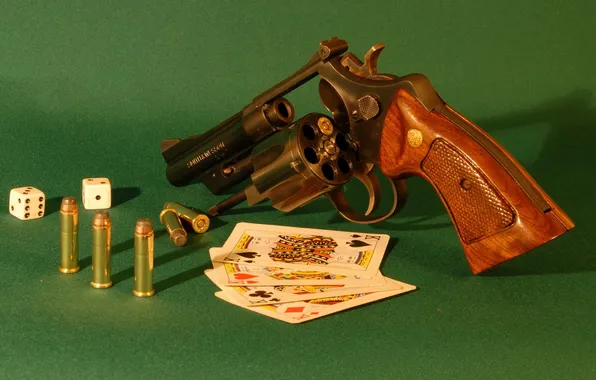 Picture card, bones, revolver