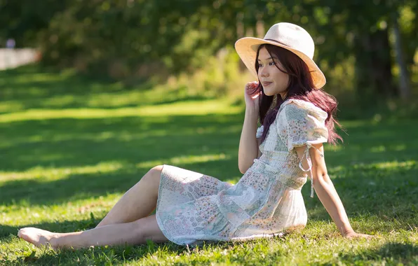 Girl, hat, dress, legs, Asian