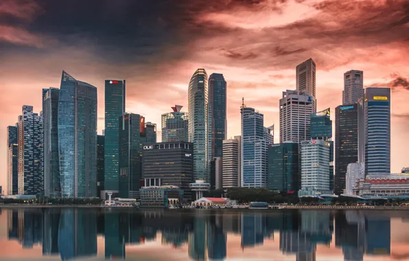 The city, the evening, Singapore, skyscrapers