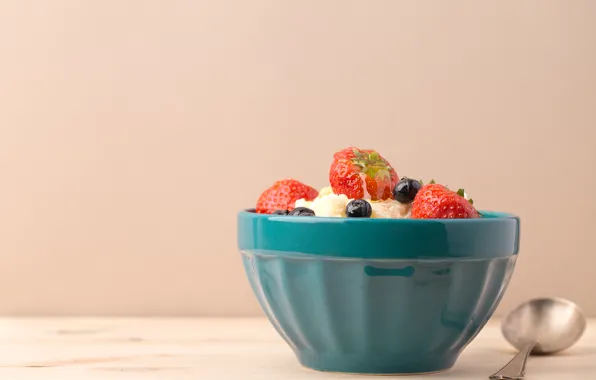 Berries, milk, cereal, Breakfast