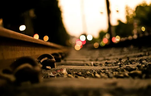 The city, lights, the way, rails, railroad, bokeh