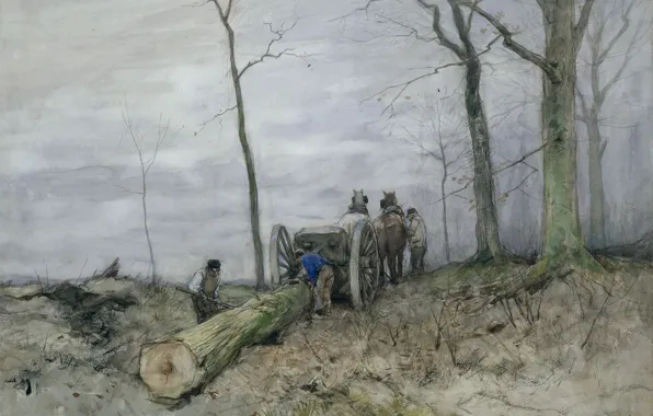 Figure, watercolor, Anton Mauve, Two-Wheeled Cart