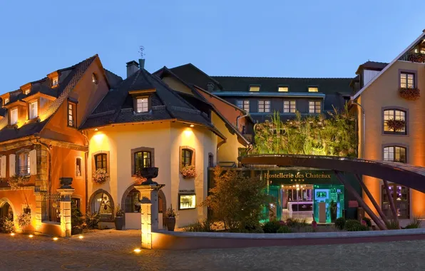Lights, street, France, home, the evening, lights, Alsace, Ottrott