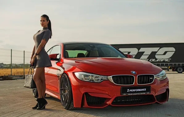 Picture girl, red, model, car, coupe, bmw