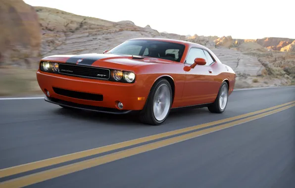 Picture Auto, Road, Orange, Dodge, SRT8, Challenger, Coupe, The front