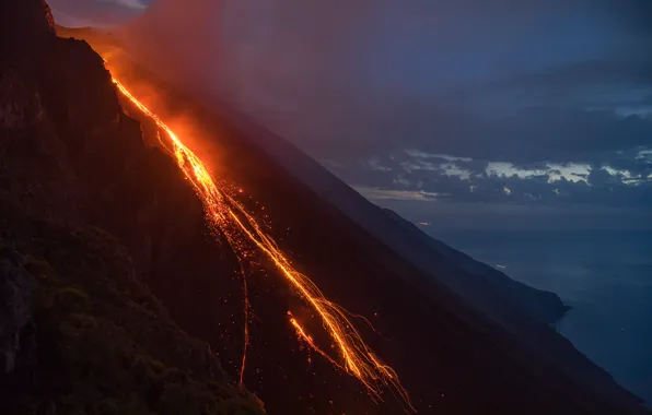 The volcano, Mountain, the eruption, lava