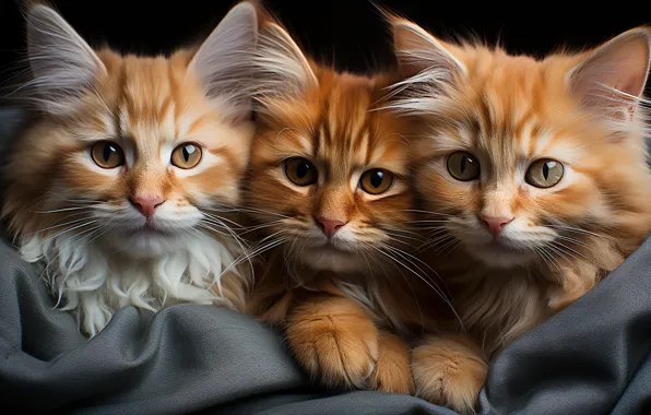 Cat, look, cats, kitty, red, kittens, fabric, black background