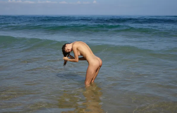Sea, ass, chest, the sun, sexy, pose, model, hair