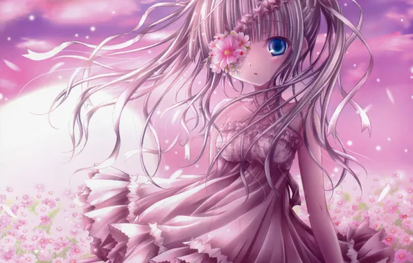 Picture flowers, the wind, dress, art, girl, tails, mubi alice