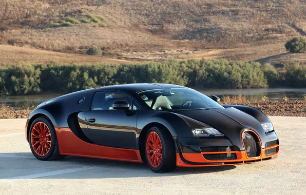 Orange, black, Bugatti, Veyron, carbon