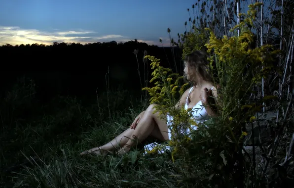 Picture girl, night, nature