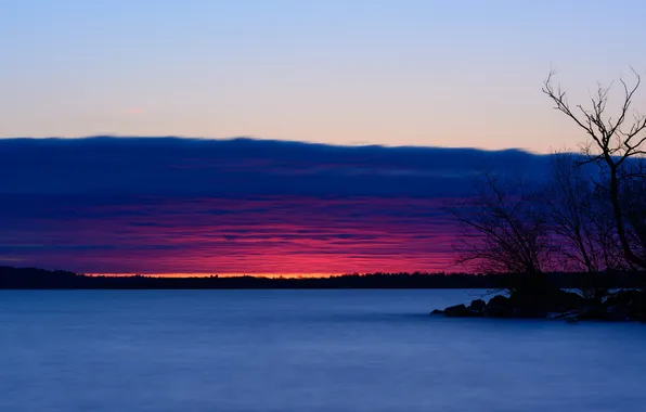 The sky, sunset, river