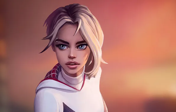 Portrait, piercing, blonde, Marvel, Comics, Gwen Stacy, Spider-woman, Marvel