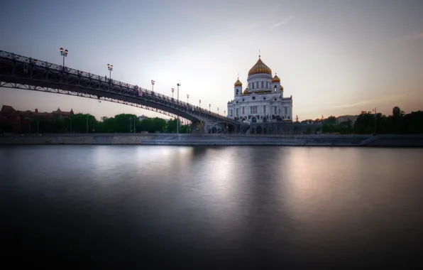 Moscow, bridge, Moscow, The Patriarchal bridge, The Cathedral Of Christ The Savior Orthodox Church, Moscow …