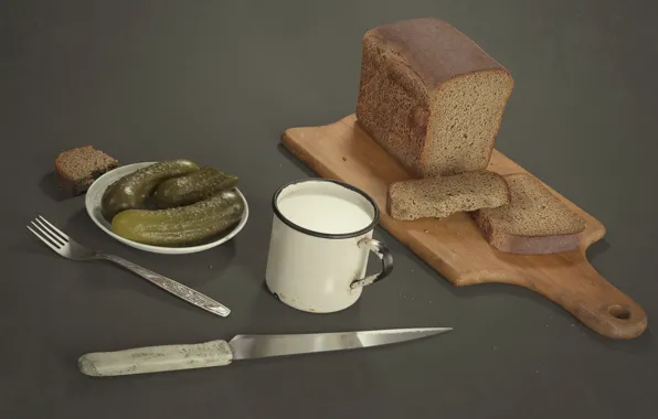 Milk, Bread, Relaxing set, Pickled cucumber