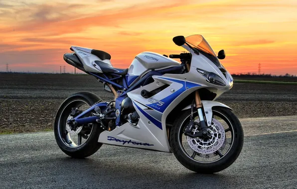 Picture white, sunset, motorcycle, white, bike, sunset, triumph, triumph
