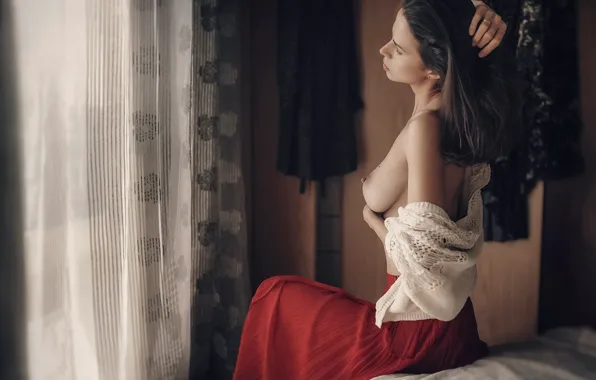 Chest, girl, room, skirt, brunette, jacket, Gorelikov Andrew, Andrey Gorelikov