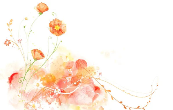 White, flowers, background, figure