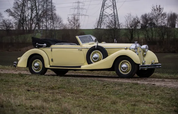 Old, retro, side, rarity, beige, Sport, Cabriolet, Horch