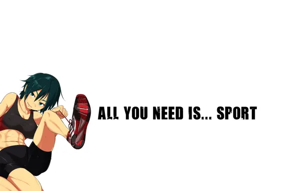 Sport, minimalism, white background, sneakers, short hair, green eyes, press, sport bra